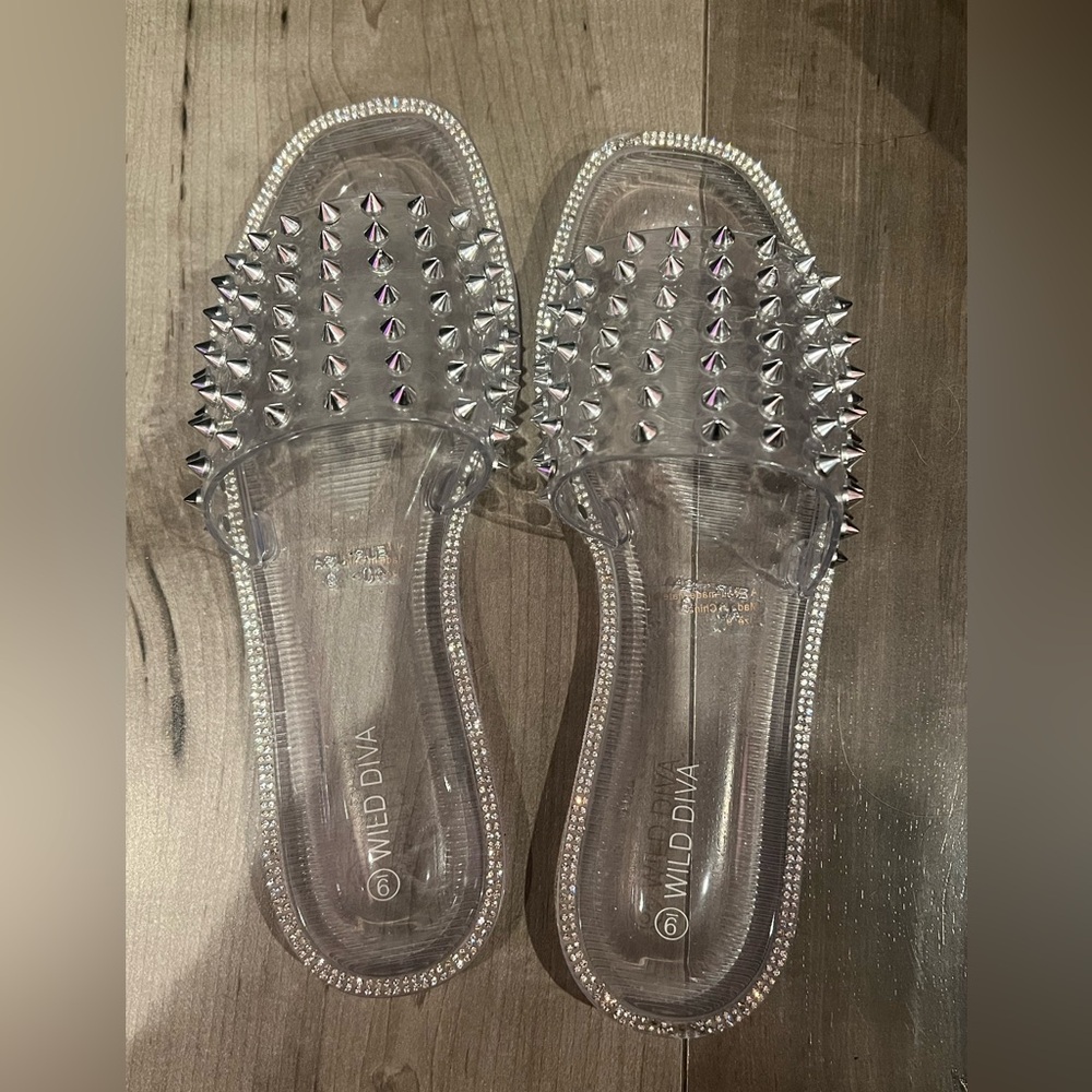 Wild Diva Transparent Silver Studded Sandals